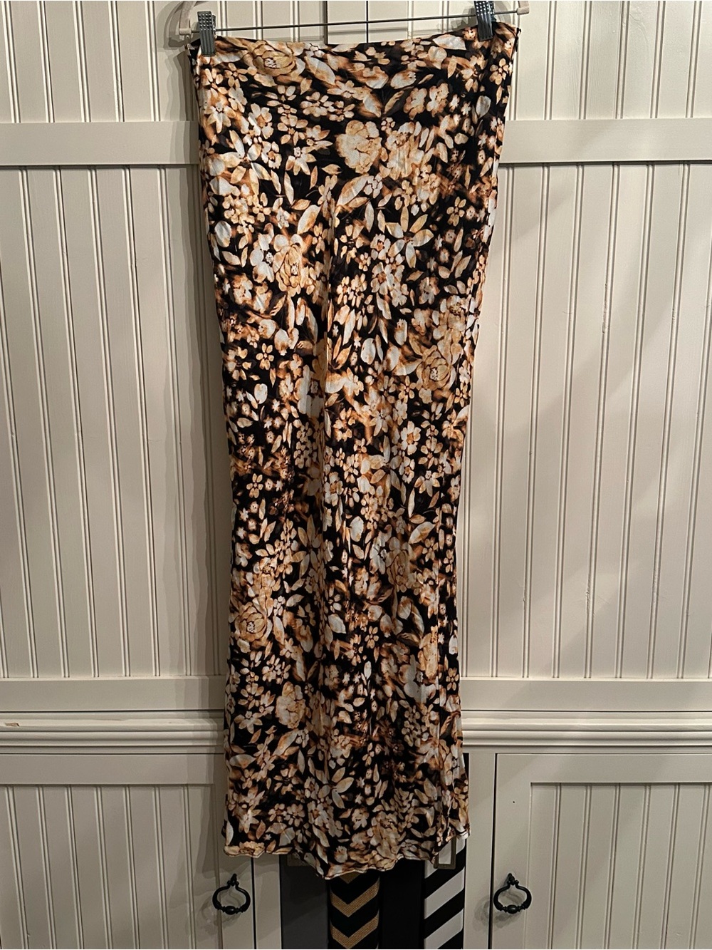 Sage Black Maxi Skirt with Flower Power Print size L